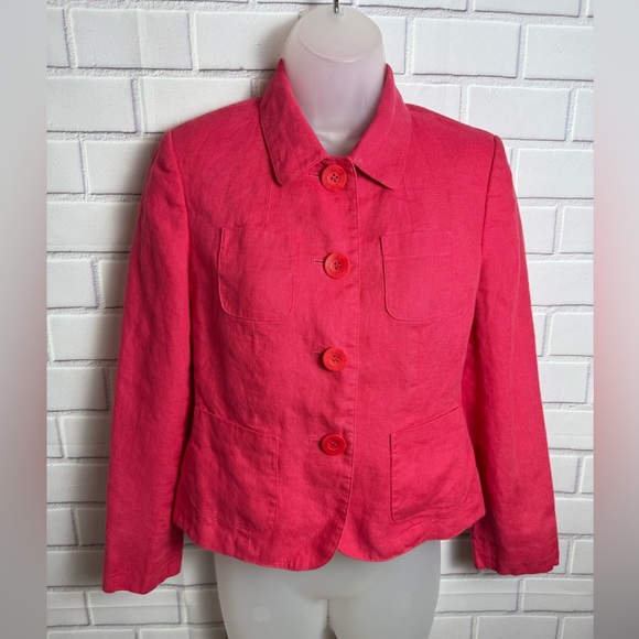 TALBOTS Coral Red Cropped linen Blazer with Classic Lapel/size 2P - Picture 1 of 12